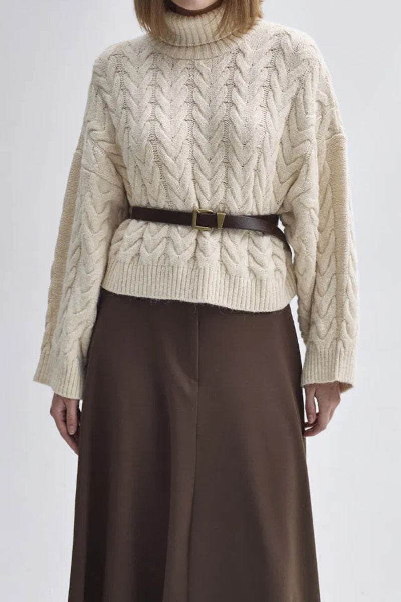 Crop-Pullover mit Rollkragen - Taupe