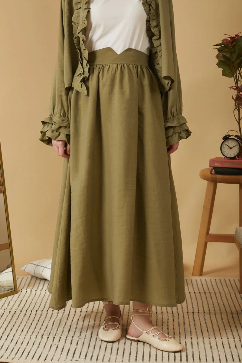 Falda de modal fruncida – caqui