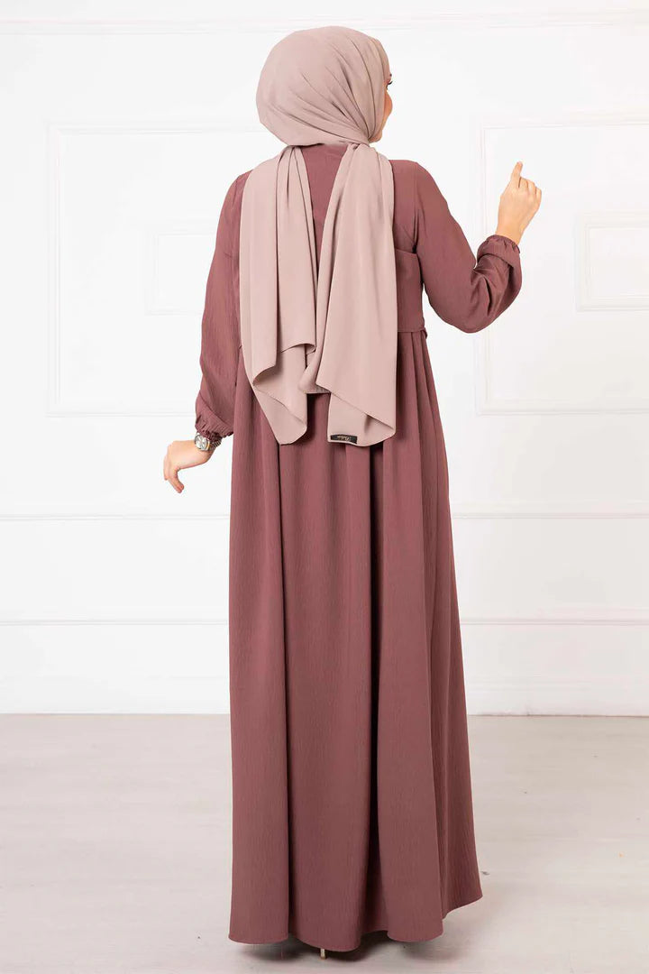 Vestido hijab estilo bolero, color rosa empolvado