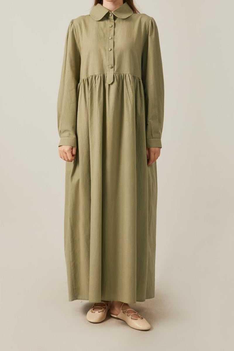 Vestido de algodón flameado, color caqui
