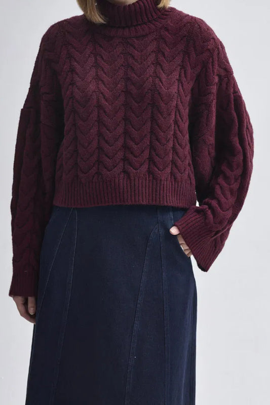 Crop-Pullover mit Rollkragen - Bordeaux