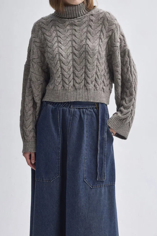 Crop-Pullover mit Rollkragen - Erdton