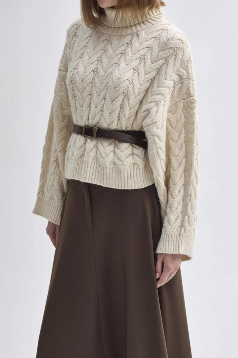 Crop-Pullover mit Rollkragen - Taupe