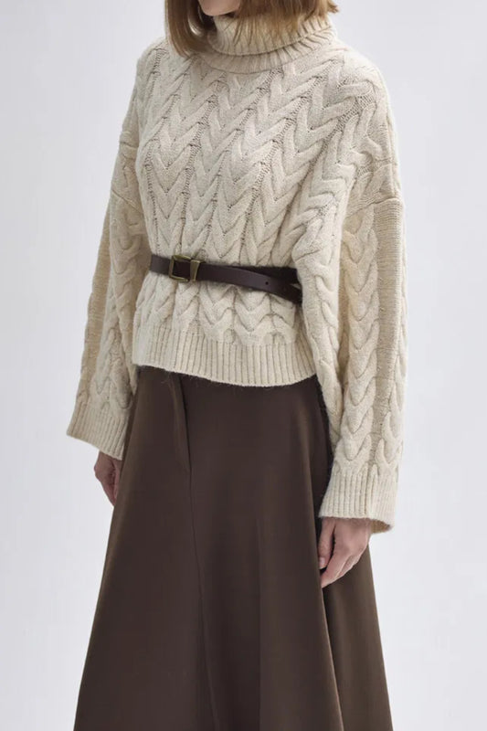 Crop-Pullover mit Rollkragen - Taupe