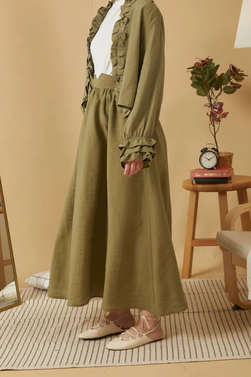 Falda de modal fruncida – caqui