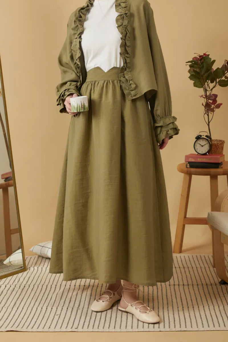 Falda de modal fruncida – caqui