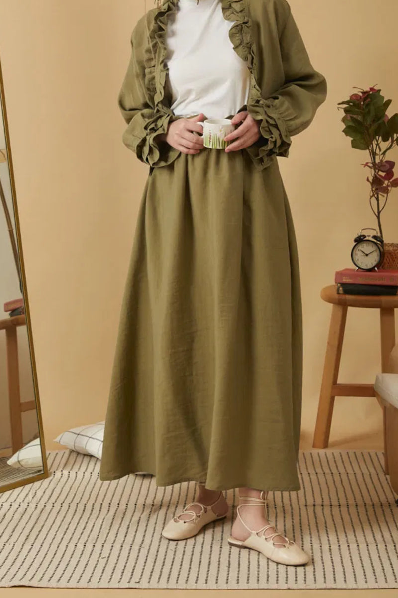 Falda de modal fruncida – caqui