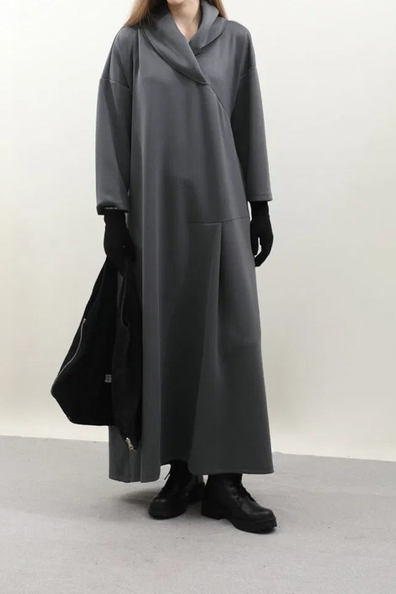 Modal-Kleid mit V-Schalkragen – Anthrazit