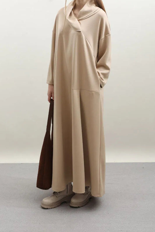 Modal-Kleid mit V-Schalkragen – Taupe