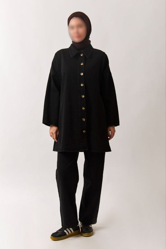 Oversize Denim-Hemd in Schwarz