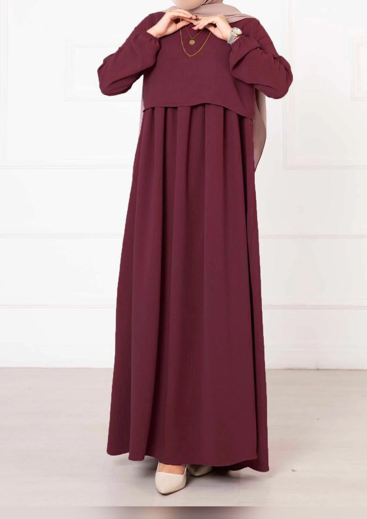 Hijab Kleid im Bolero-Look weinrot