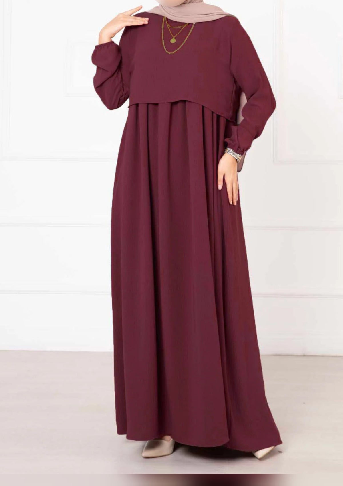Hijab Kleid im Bolero-Look weinrot