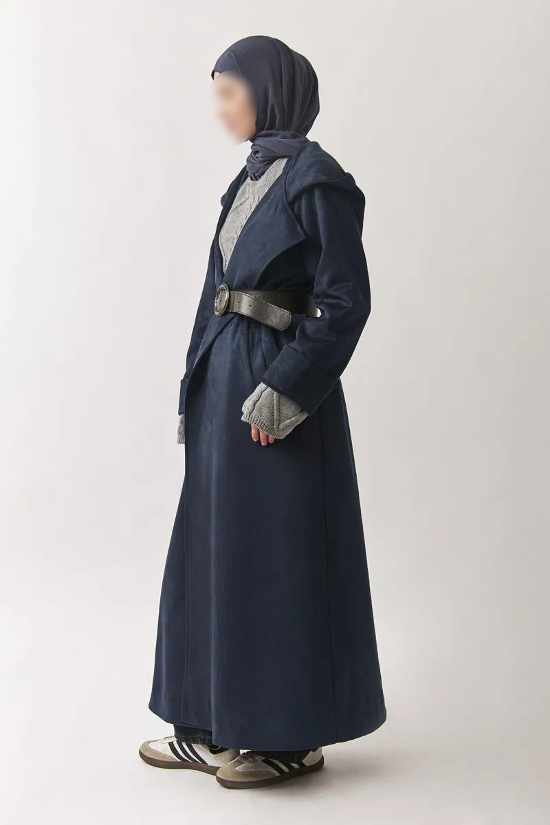 Trenchcoat aus Wildlederimitat mit Kapuze - bleu marine