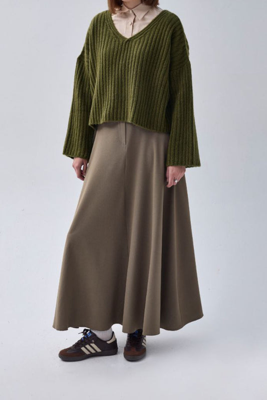 V-Ausschnitt Crop-Pullover – Kaki