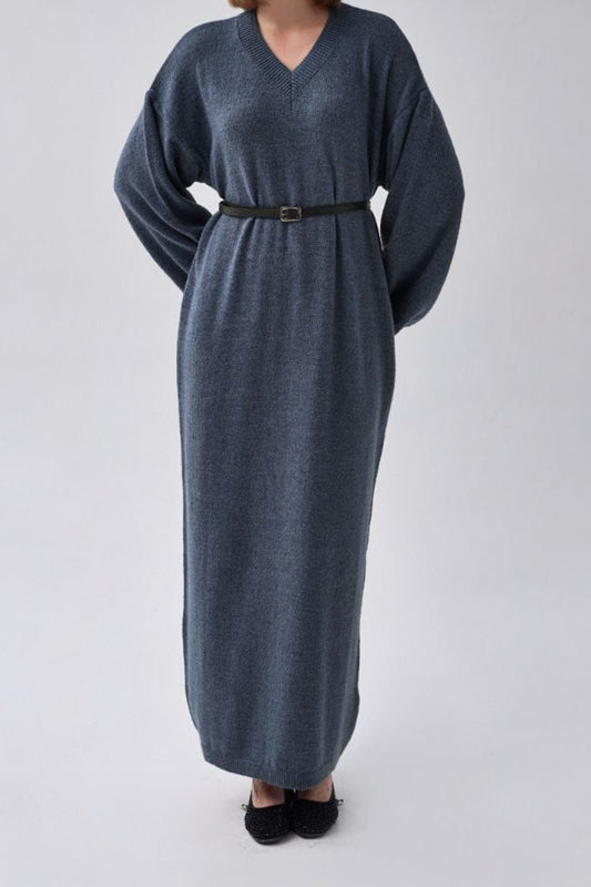 V-Ausschnitt Strickkleid Indigo