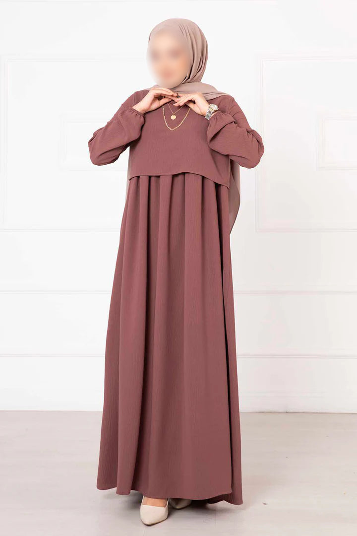 Vestido hijab estilo bolero, color rosa empolvado 