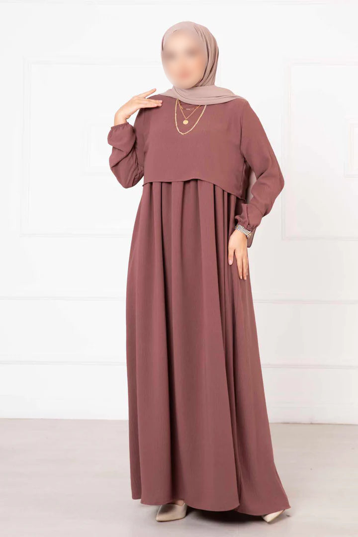 Vestido hijab estilo bolero, color rosa empolvado 