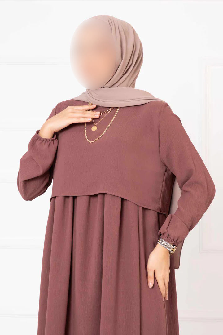 Vestido hijab estilo bolero, color rosa empolvado 