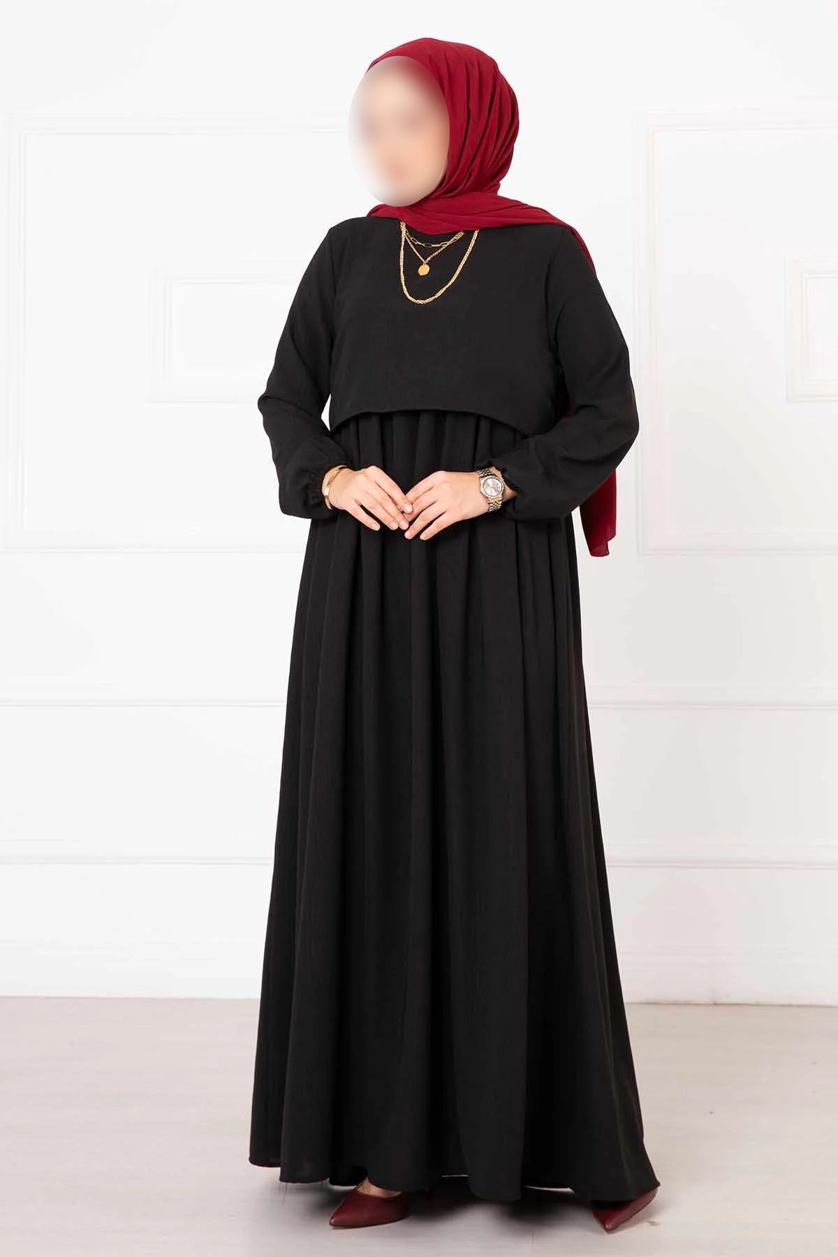 Vestido hijab estilo bolero, color negro. 