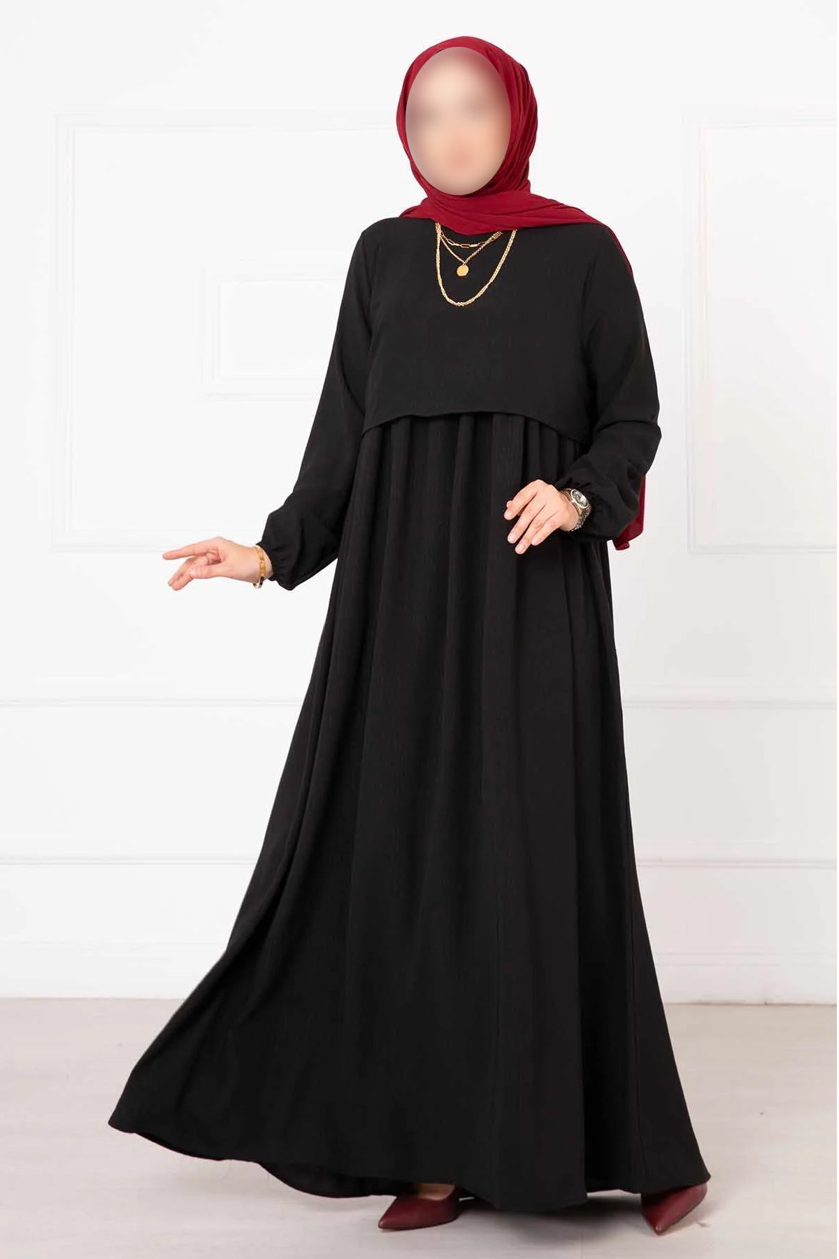 Vestido hijab estilo bolero, color negro. 