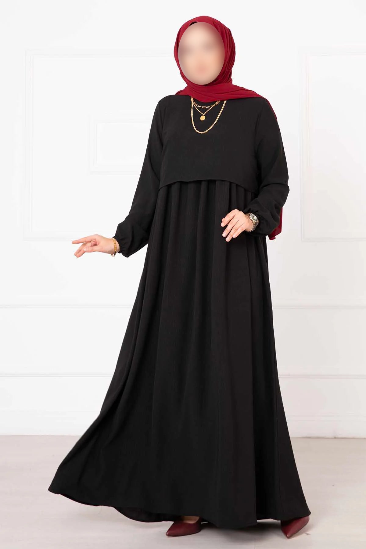 Vestido hijab estilo bolero, color negro. 