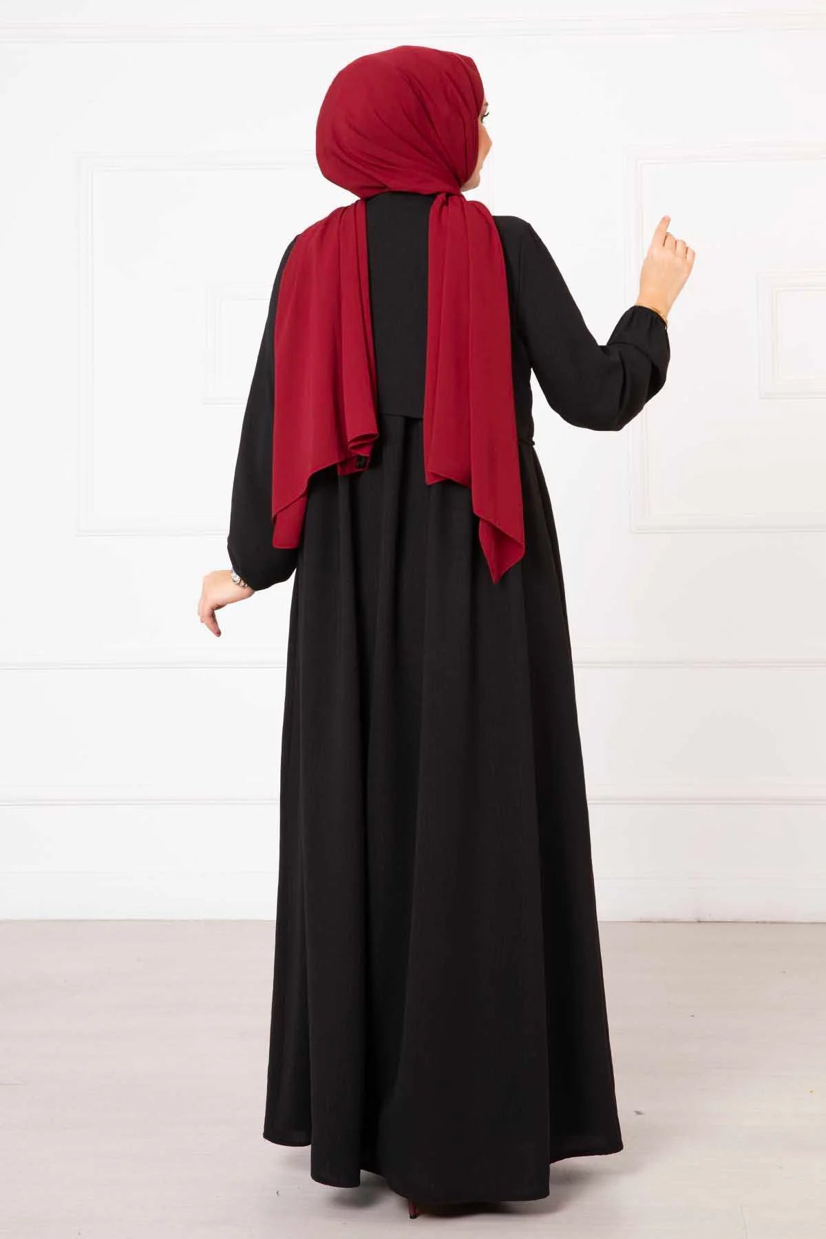 Vestido hijab estilo bolero, color negro. 