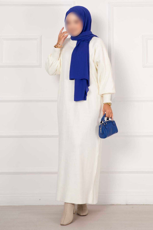 Strickkleid mit Ballonärmeln Ecru